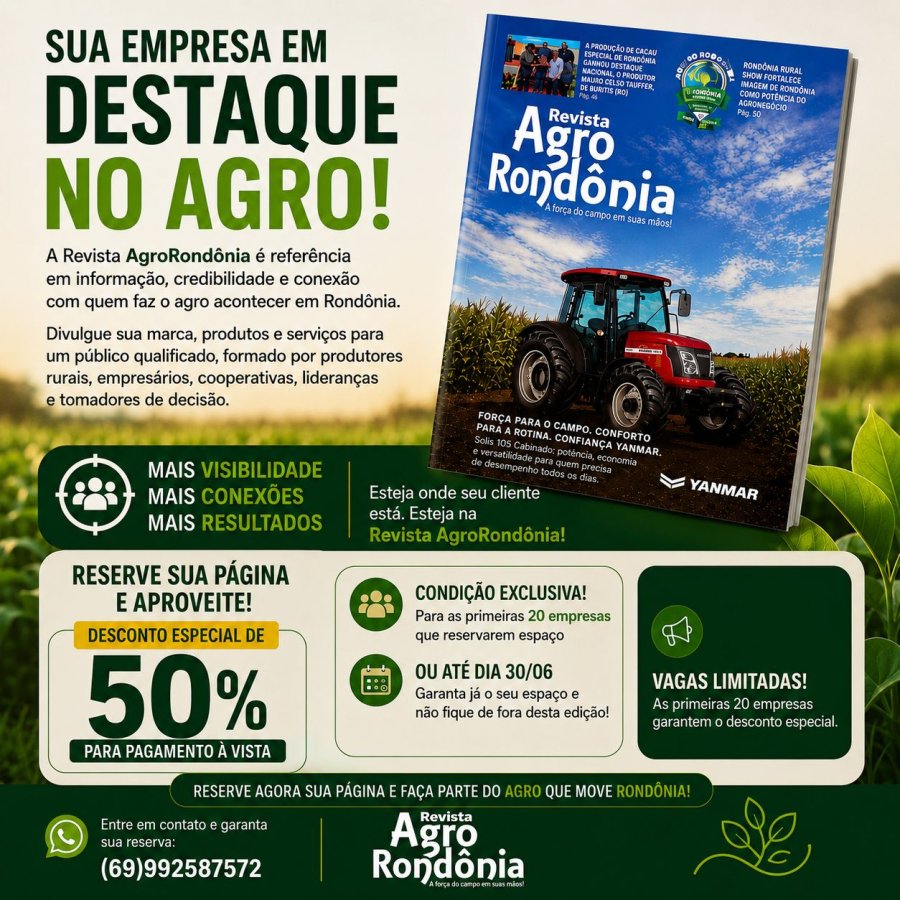 Reservas de páginas abertas: coloque sua marca na melhor vitrine do agronegócio de Rondônia