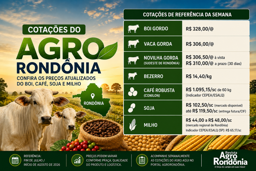 Cotações do Agro em Rondônia: confira os preços atualizados do boi, café, soja e milho